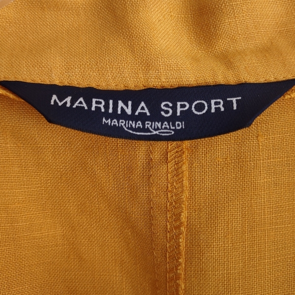 ‼️SOLD‼️ MARINA RINALDI Size US 12 Top 100% Linen Mango-Yellow Shirt Dress - Picture 4 of 16